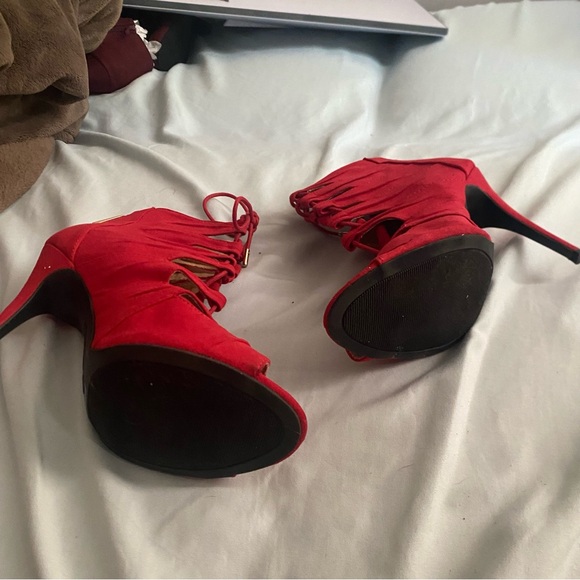 Red Lace Up Heels - Picture 4 of 4